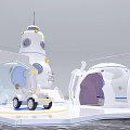 Futuristic White Space Station Featuring Astronauts Transparent Module And Exploration Vehicle