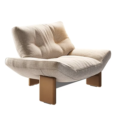 Modern Beige Padded Lounge Chair with Curved Backrest Seat and Wooden Legs 3d model