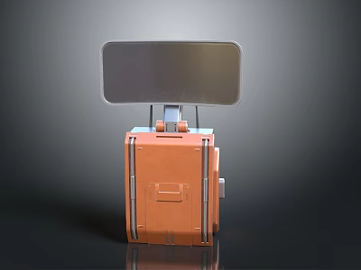Orange Cube Shaped Robot Character With Black Screen And Metal Structure 3d model