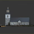 Detailed Traditional Church Building With Steeple Cross And Surrounding Graveyard Layout