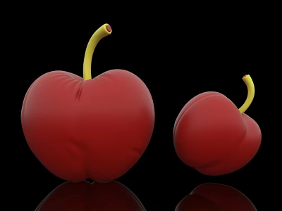 Red Apple Shaped Inflatable Models With Yellow Stems And Two Sizes On Black Background 3d model