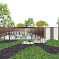 Modern Scenic Feature Wall With Curved Design White Panels Green Plants And Stone Pavement
