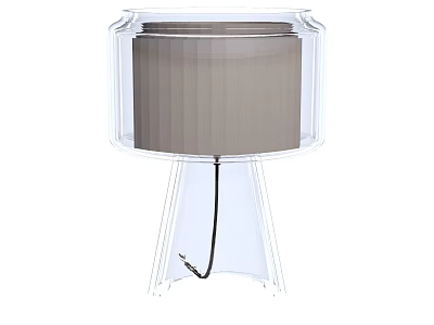 Modern Table Lamp With Transparent Acrylic Base And Gray Pleated Lampshade 3d model