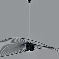 Modern Artistic Chandeliers With Metal Wire Structures And Black White Blue Flowing Shapes