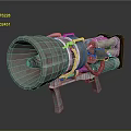 Futuristic Mechanical Weapon With Large Barrel Metal Structure Green Light Elements And Support Stand 3d model