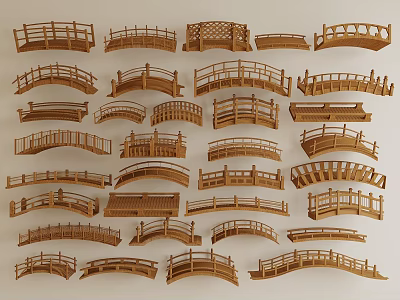 New Chinese Landscape Bridge Wooden Bridge Wooden Trestle Arch Bridge 3d model