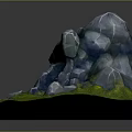 Rocky Cave Scene With Green Grass Red Path And Natural Stone Formation