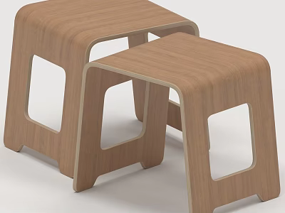Modern Wooden Stools With Hollow Design And Light Wood Finish 3d model