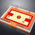Standard Basketball Court Layout With Fence Basketball Hoops Red Painted Areas And Central Logo