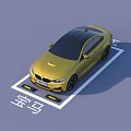 Yellow BMW Sports Car Parked in Parking Space with BMW Text