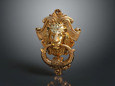 Elegant Golden Lion Head Decorative Ornament Set With Vintage Design For Home Decoration 3d model