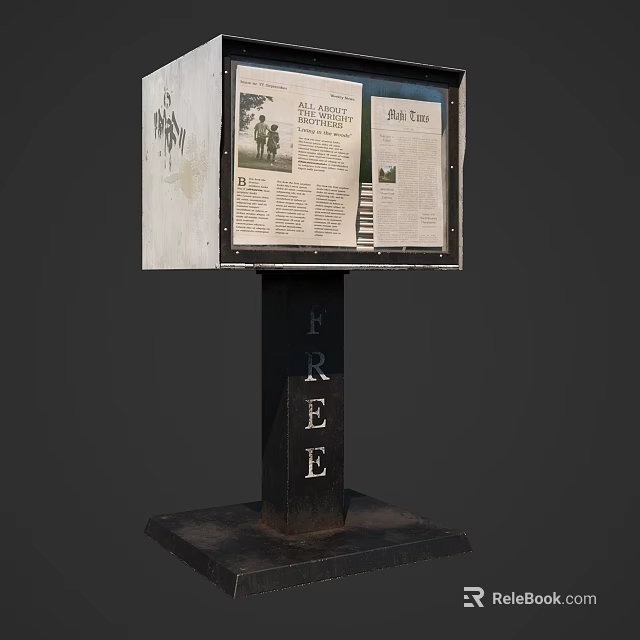 Public Outdoor Newspaper Display Board Featuring Free Local News Content 3d model 