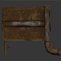 Rusty Metal Shelf Structure With Decorative Pipes And Industrial Design Elements