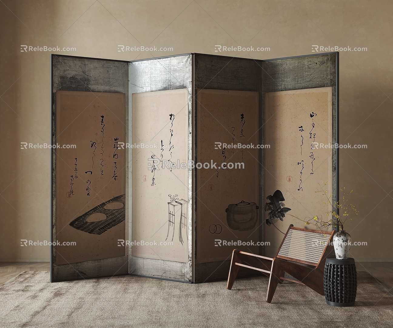 New Chinese Style Screen Screen Partition 3d model