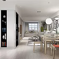 Modern Living and Dining Room Interior With White Table Chairs Sofa and Green Plants