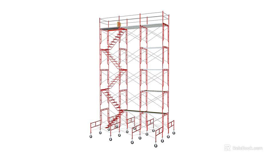Red Mobile Scaffolding With Wheels Platforms And Ladder For Construction Use 3d model 