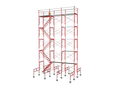 Red Mobile Scaffolding With Wheels Platforms And Ladder For Construction Use 3d model