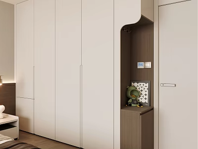 Modern Minimalist White Built in Wardrobe Design in Bedroom Interior with Sleek Finish 3d model