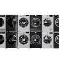 Various Front Load Washing Machines in Black and White Arranged in Two Rows 3d model