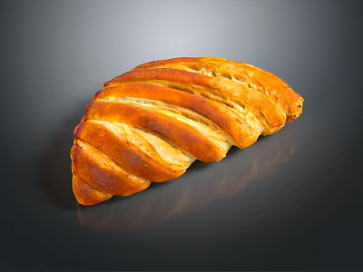 Freshly Baked Golden Brown Braided Bread With Shiny Surface On Dark Background 3d model
