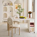 Modern Restaurant With Bright Interior White Dining Table Round Back Chairs Fruit Bowl And Green Plant