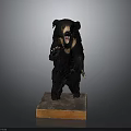 Lifelike Black Bear Taxidermy Standing on Wooden Base with Open Mouth