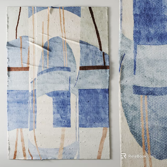 Blue And White Square Rug With Geometric Patterns And Abstract Stripes Design 3d model