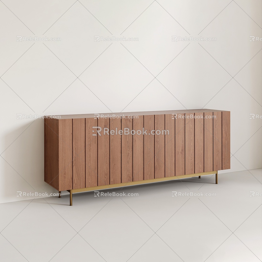 Solid Wood Side Cabinet 3d model