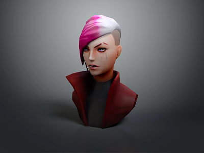 Woman with Pink and White Short Hair in Red Coat 3D Model Bust 3d model