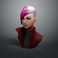 Woman with Pink and White Short Hair in Red Coat 3D Model Bust