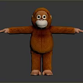 Orange Plush Monkey Toy With Arms Outstretched Standing On Dark Background