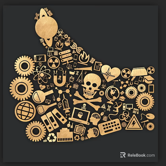 Unique Iconic Pendant Featuring Gears Skull Globe Scientific Symbols and Keyboard Icons 3d model 
