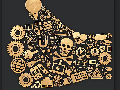 Unique Iconic Pendant Featuring Gears Skull Globe Scientific Symbols and Keyboard Icons 3d model