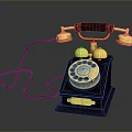 Vintage Household Telephone With Retro Design Gold Accents Rotary Dial Black Body And Telephone Line