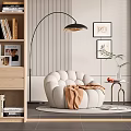 Modern Single Sofa With Puffed Design Brown Blanket Arched Lamp Striped Wallpaper And Side Table
