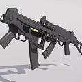 Two Modern Black Submachine Guns With Yellow Accents And Tactical Design