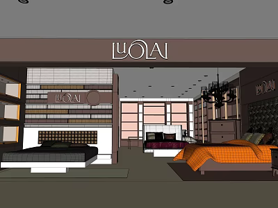 LOLA Furniture Showroom Interior Design With Beds Cabinets And Chandeliers 3d model
