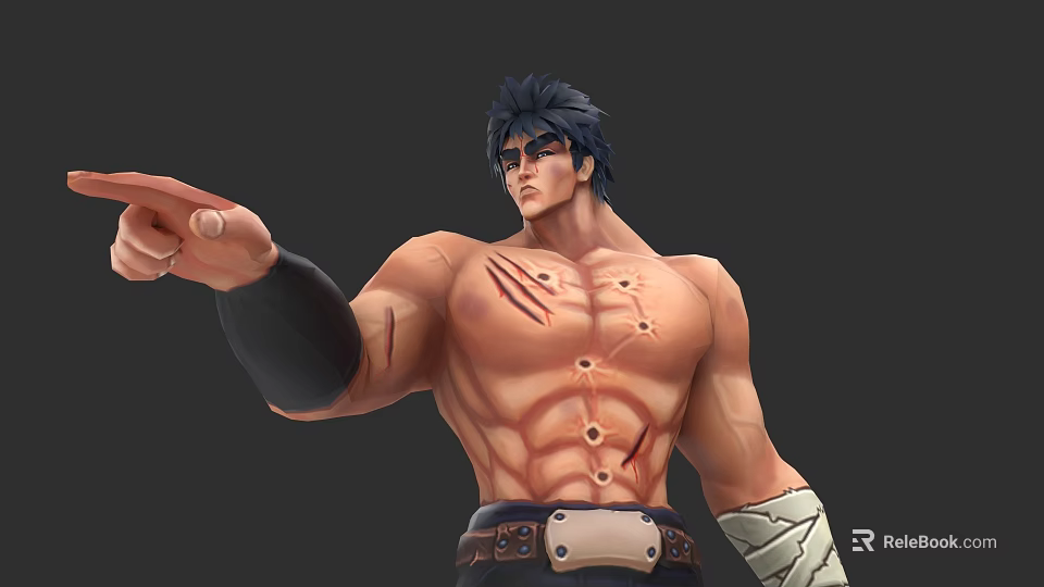 Game And Movie Character With Muscular Build Scars Short Black Hair Wrist Guards And Bandages 3d model 
