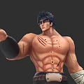 Game And Movie Character With Muscular Build Scars Short Black Hair Wrist Guards And Bandages
