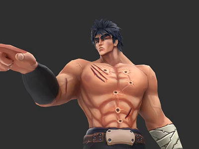 Game And Movie Character With Muscular Build Scars Short Black Hair Wrist Guards And Bandages 3d model