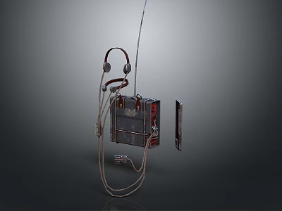 Vintage Electronic Radio Device With Antenna Headphones Cables And Retro Design 3d model