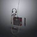 Vintage Electronic Radio Device With Antenna Headphones Cables And Retro Design