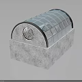 Furniture Piece With Gray Concrete Base And Arched Transparent Glass Top