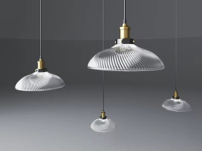 Multiple Modern Pendant Lights With Glass Shades And Brass Bases For Interior Design 3d model