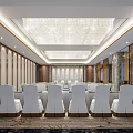 Elegant Modern Conference Room With Large Table White Chairs And Crystal Chandelier