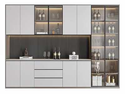 Modern Wine Cabinet With Glass Doors LED Lighting Drawers And Wine Storage Design 3d model