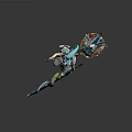 Game and Movie Character with Turquoise Hair Wielding Ornate Giant Sword in Elaborate Fantasy Outfit