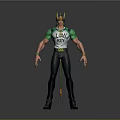Muscular Character In Green And White T shirt With LOW MONEY Text And Yellow Headgear