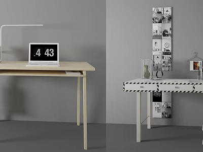 Light Wood Desk With Laptop Table Lamp And Display Shelf Photo Decorations 3d model