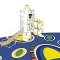 Colorful Kids Play Area With Tower Structure Multiple Slides And Circular Floor Patterns 3d model